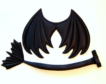 Black Dragon Wings and Tail set, wire free, Toothless dragon costume, Halloween costume, kids dress up wings, cosplay, photography prop