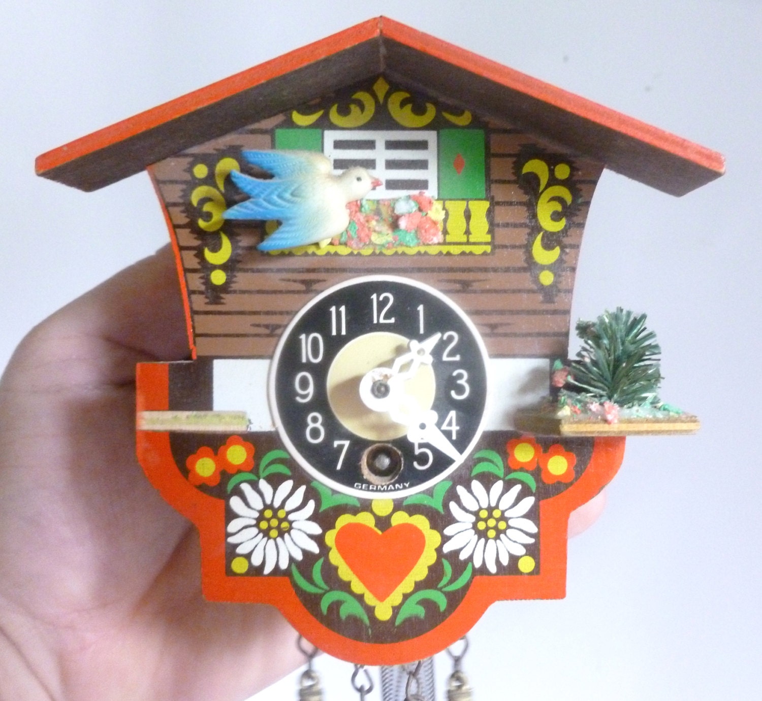 Vintage West Germany Bird & Girl on Swing WindUp Wall Clock