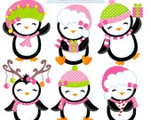 Girl Jolly Penguins Cute Digital Clipart - Commercial Use OK - Christmas Graphics - Christmas Clipart - Christmas Penguins Il_170x135