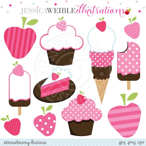 Strawberry-licious Cute Digital Clipart - Commercial Use OK - Strawberry Clipart, Strawberry Graphics, Pink Strawberries Il_570xn