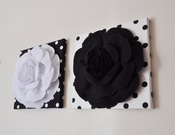 Black White Polka Dot with Roses Wall Decor