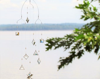 Clear Beveled Stained Glass Geometric Mobile