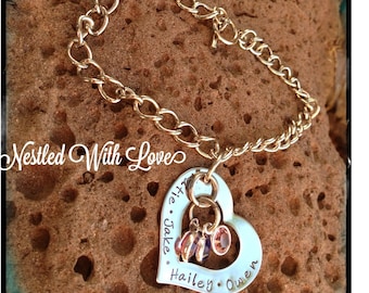 Personalized Hand Stamped Heart Bracelet