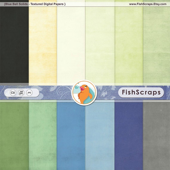 50% Sale - Hydrangea Blue & Yellow Digital Paper -Spring Backgrounds - Periwinkle Blue Bell - Digital Scrapbooking Cardstock Il_570xn