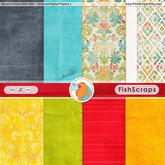 Bright & Colorful Damask Digital Papers, Birthday Party Background Paper, Vibrant Celebration Scrapbooking Paper, Red, Blue, Orange Il_570xn