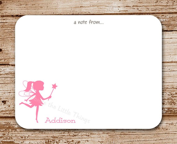 Set of 12 Fairy Flat Note Cards | Girls Personalized Stationery | Pixie Il_570xn