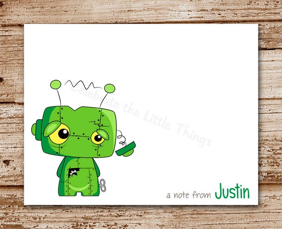 Set of 8 Robot Cards | Thank You Cards | Personalized Stationery | Note Cards | Green Robot Il_570xn