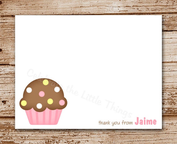 Set of 8 Cupcake Note Cards, Notecards | Personalized Stationery | Birthday Cards | Pink | Girls | Thank You Il_570xn