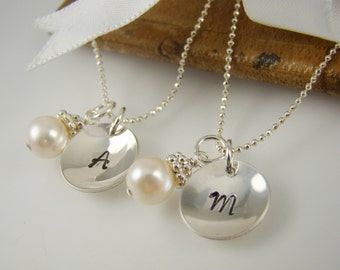Personalized Flower Girl Necklaces, Pearl Necklace, Flower Girl Initial Necklace, Sterling Silver