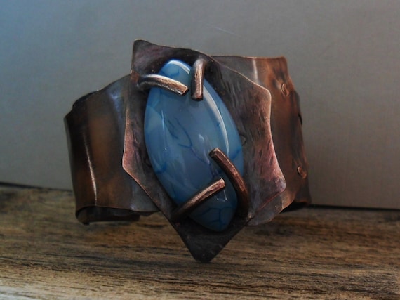 Dragon Vein Agate Stone Copper Cuff Bracelet