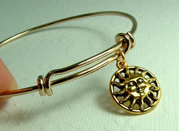 Adjustable Golden Sun Charm Bracelet Stacking by hazaricreations