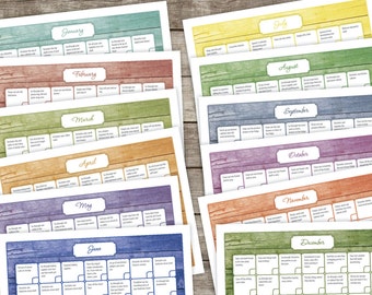 SALE!! 12-Month Declutter Calendar - INSTANT DOWNLOAD - Barnwood Design, Print a New Copy Each Year, Get Organized