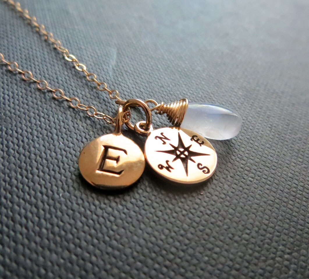 Initial and Compass necklace Personalized compass necklace