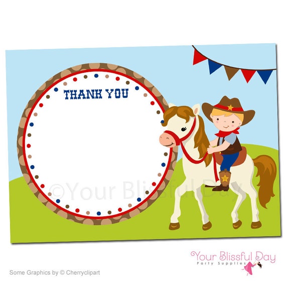 PRINTABLE Cowboy with Horse Thank You Cards (Character of your choice) #522 Il_570xn
