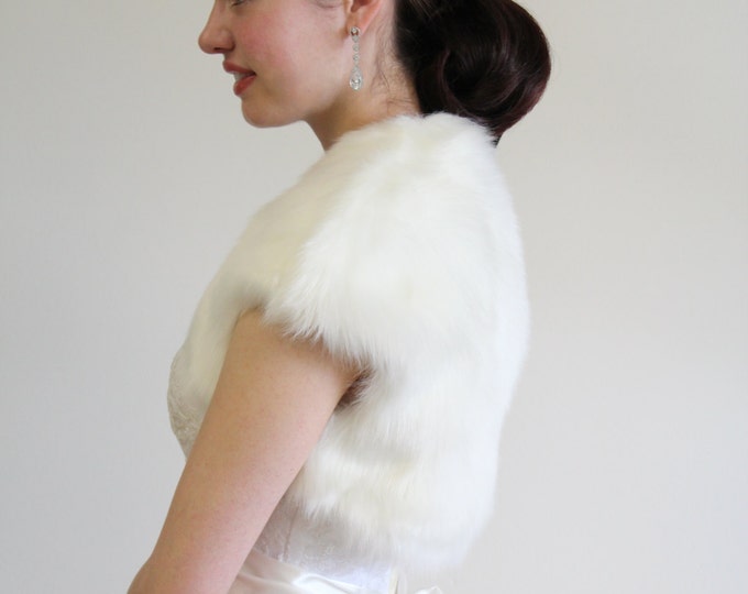 Easter Sale Faux Fur Bridal Bolero Crop Jacket, Shrug Pure White 603NF-WHI on Spring Sale