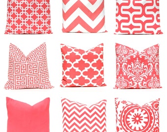 Coral Pillow Cover - Decorative Pillow Cover - Throw Pillow cover - Beach Decor - Coral Chevron Pillow - Coral Solid - Bedroom Pillows