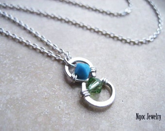 Personalized Birthstones Necklace, Hammered Silver S Shaped Necklace- simple everyday necklace, couple necklace, personalized necklace gift