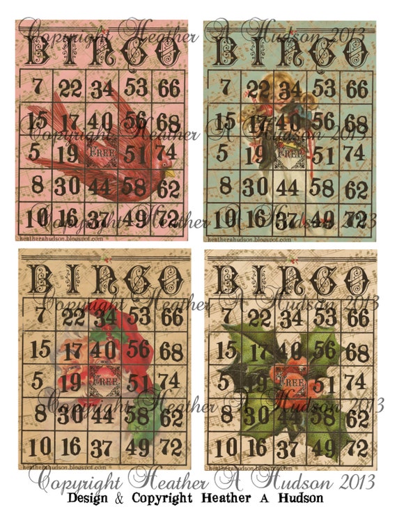 28 Vintage Christmas Bingo Game Playing Cards (actual cards numbered different so you can actually play game) Collage Sheet Printable Game