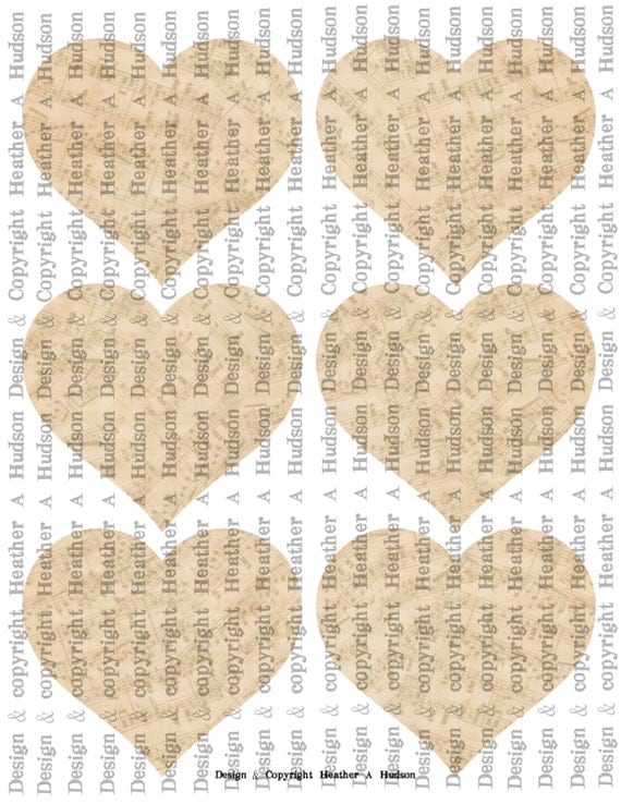 Vintage Shabby Chic cream Large plain heart BasesTags  Digital Collage sheet Printable