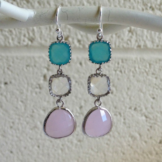 Items similar to Pastel Colors Earrings,Wedding Earrings, Sterling
