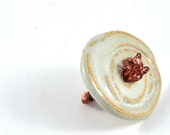 Ceramic Ring White Tan Copper Wrapped Statement Round Asymmetrical Handmade and Organic Stoneware Pottery