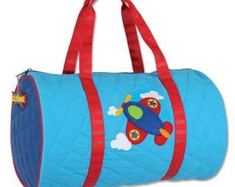 SHIPS NEXT DAY---Personalized Monogrammed Stephen Joseph Quilted Airplane Duffle Bag Travel Tote Bag --Free Monogramming