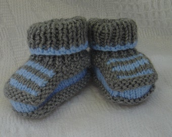 Hand knit baby booties - Striped