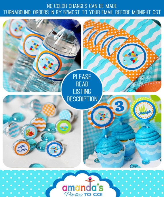 Fish Birthday Pool Party Printables Set - Rainbow Fish, Ocean, Sea Life by Amanda's Parties TO GO Il_570xn