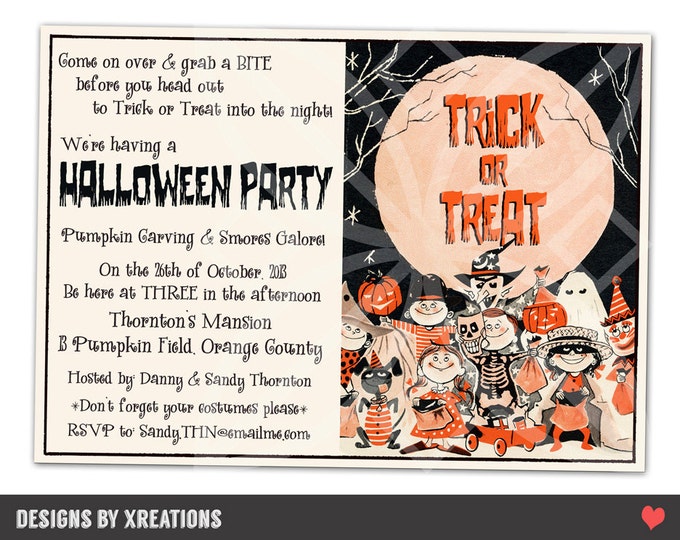 Halloween Invitation, Trick or Treat, Monster Party, I will customize for you, Printable Invitation