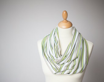 Infinity Scarf Versatile Cowl Loop Circle Beige Green Stripes Neutral Modern Minimalist Men Women geometric gifts for men