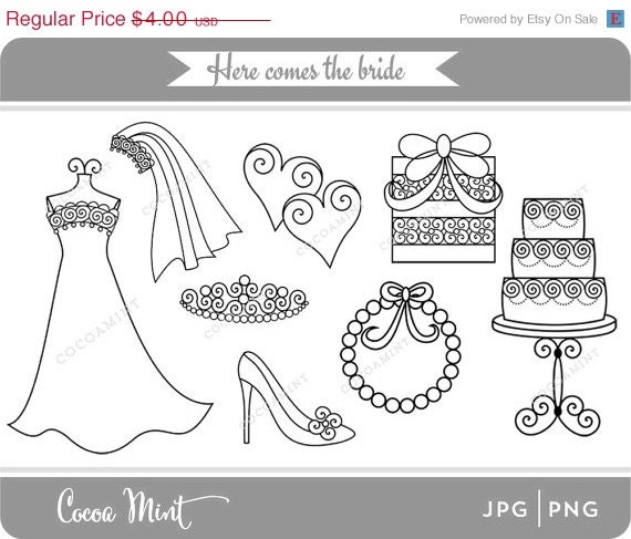 50% OFF SALE Here Comes the Bride Digital Stamps Clip Art Il_570xn
