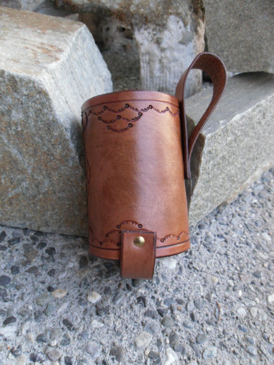 Tooled Leather Water Bottle Belt holster Bottle holder SCA