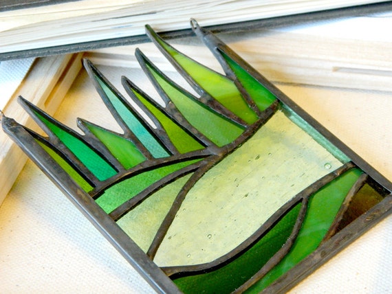 Mini Stained Glass Panel Green Grass By Ioart On Etsy