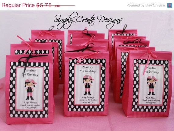 Pirate Favor Tag Pink Girl DIGITAL FILE 4x6 Jpeg Digital File Personalized Il_570xn