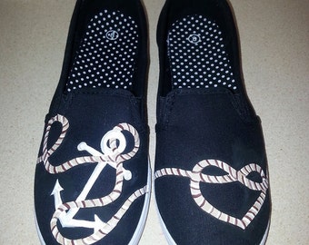 Items similar to Nautical Shoes , blue jeweled Wedges , Anchors Rope ...