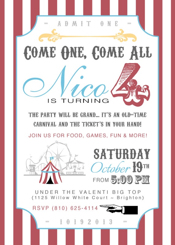 PRINTABLE (5" x 7" INVITE) - "Old Time" Carnival Collection- Vintage Design Il_570xn