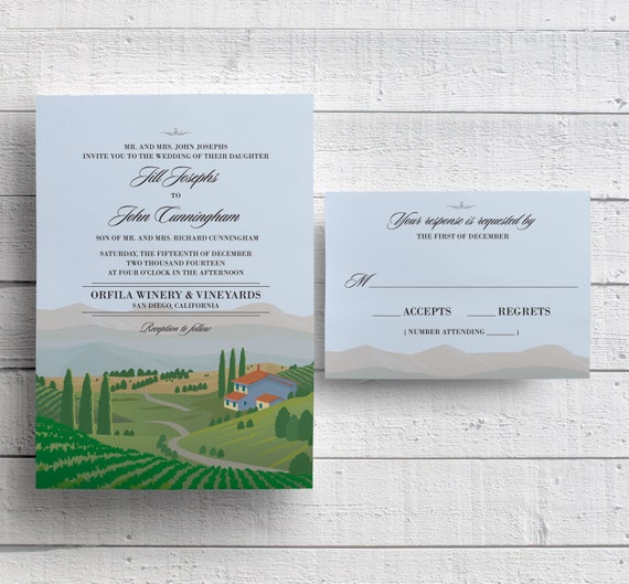 Winery Wedding Invitations Vineyard Wedding Invitations Digital File