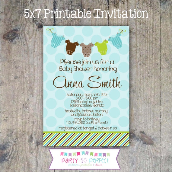 ONESIE BABY BOY Shower 5x7 Invitation - Printable Il_570xn