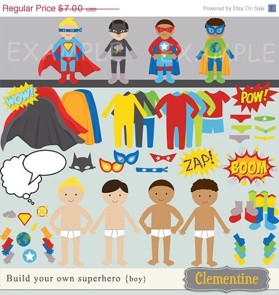 35% OFF SALE Build your own superhero clip art images, superhero clipart, superhero images (boy)- Instant Download Il_570xn