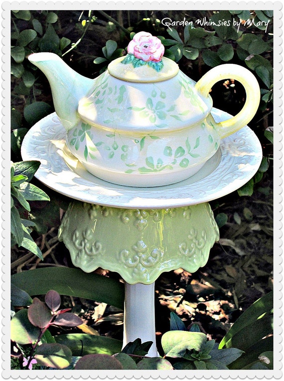 Items similar to Pale Green Teapot Garden Totem Stake As Featured in