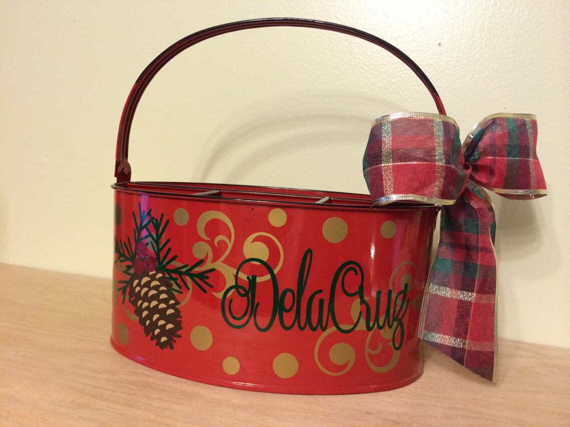 personalized christmas utensil holder oval metal bucket red personalized christmas utensil holder oval metal bucket red
