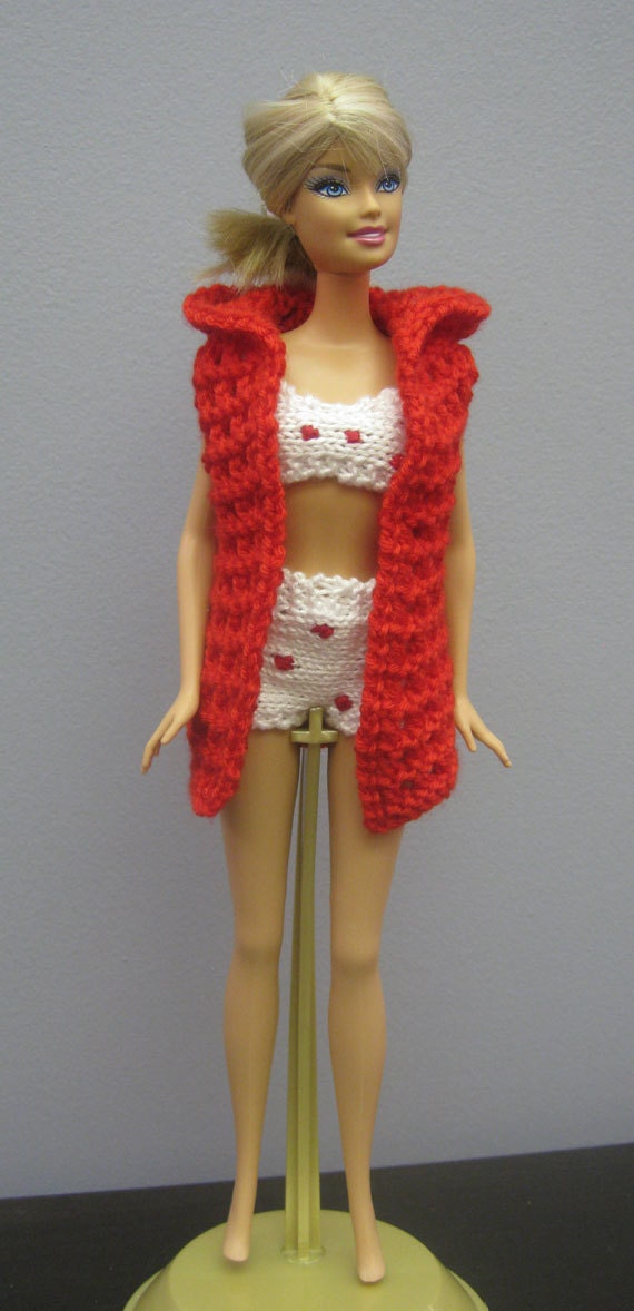 Barbie Doll Clothes Red Swim Cover up Polka Dot by mimisknitknacks