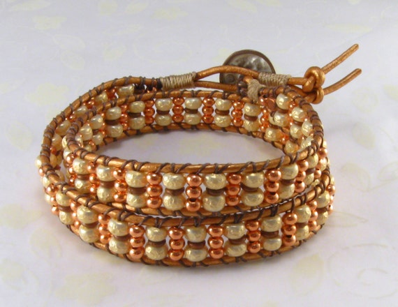 Dressy Gold Miyuki Baroque Pearl Wrap Bracelet Copper Sead
