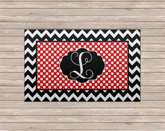 Custom Personalized Monogrammed Soft, Plush Area Rug, Multiple Sizes - Chevron Dots Black Red or ANY Color(s)