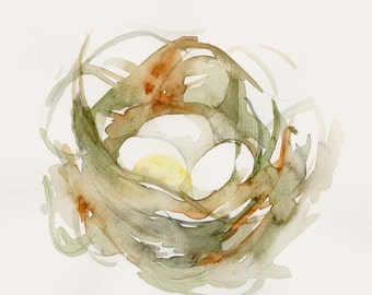 Birds Nest Painting Fine Art Print from Original Watercolor