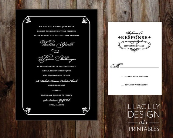 black and white attire invitation wording