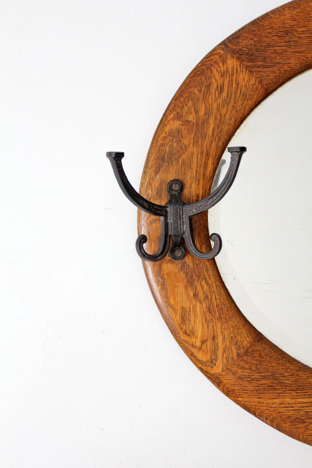 antique mirror entry way mirror with hooks oval wood frame