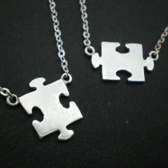 Two Jigsaw Puzzle Necklaces Set of 2 Piece Puzzle by yhtanaff