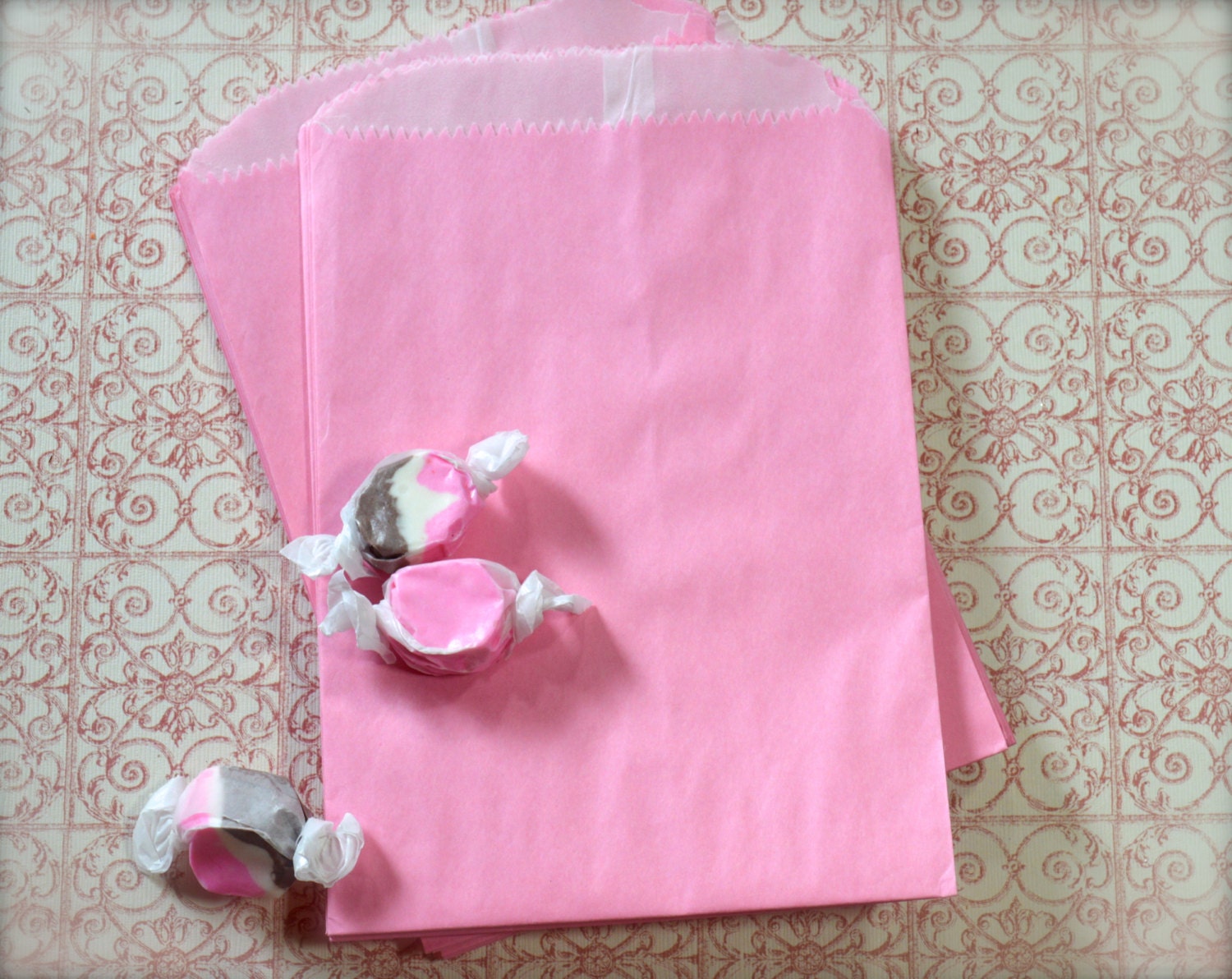 Pink Kraft Paper Bags Glassine Lined Favors Wedding Candy