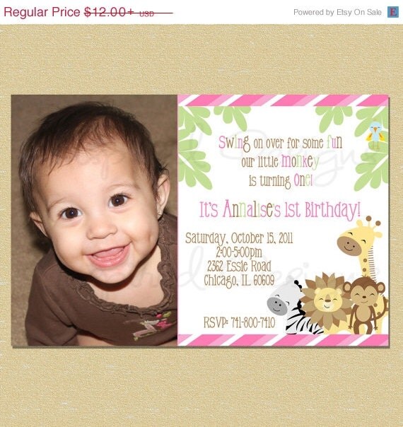 10% OFF SALE Cute Colorful Safari Jungle Birthday Invitation - Girl - Any Age Il_570xn